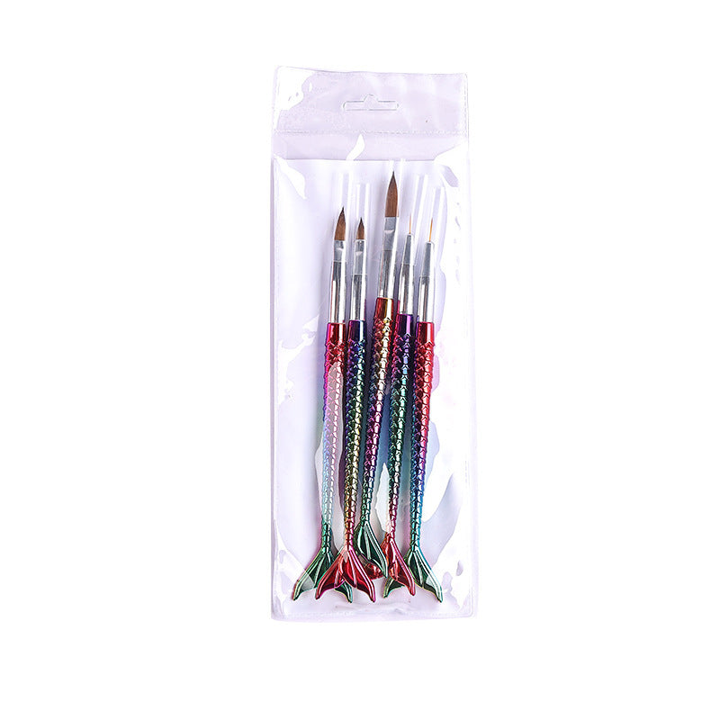 Wholesale Mermaid Metal Pole Nail Art Brush Set 5 Pieces